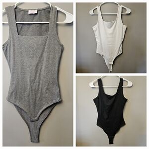 Pink Lily‎ Women's Small Sleeveless Body Suits Set Of 3 Grey White Black